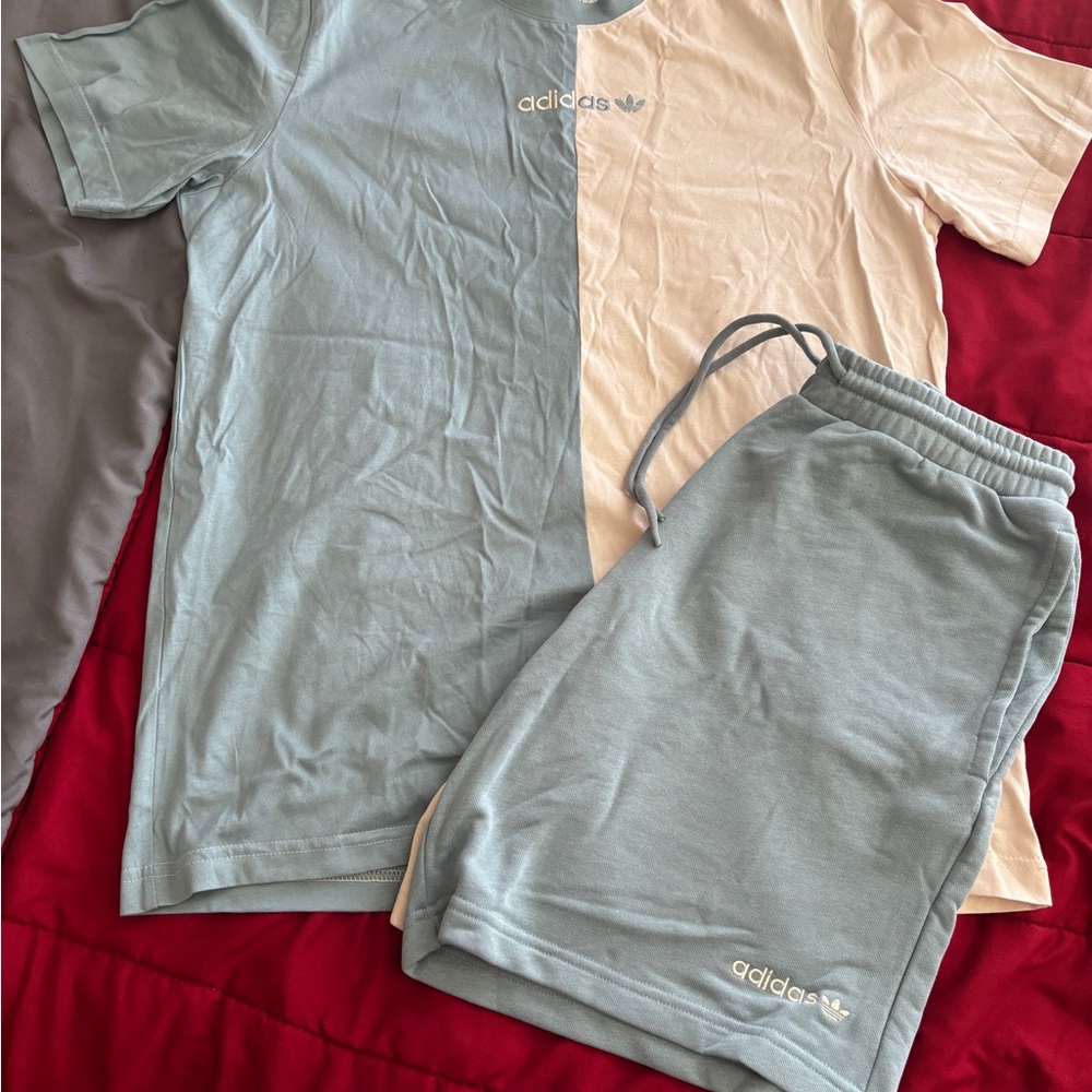 Adidas Men's Two-Tone Shorts - Green and Cream